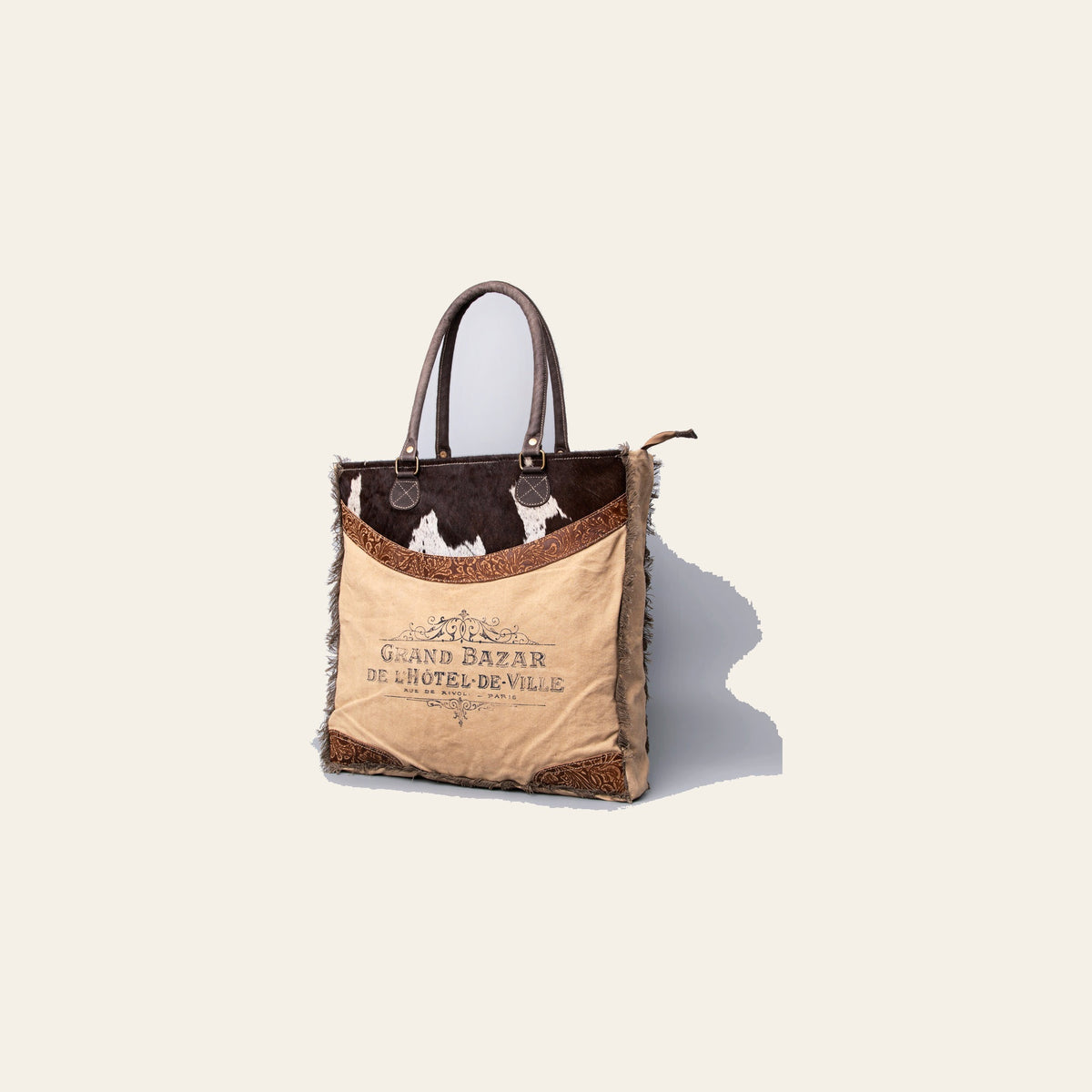 OHLAY Hobo Upcycled Canvas Embossed Hair-On Genuine Leather Women Bag Western Handbag Purse | Womens Handbags Belt for Summer