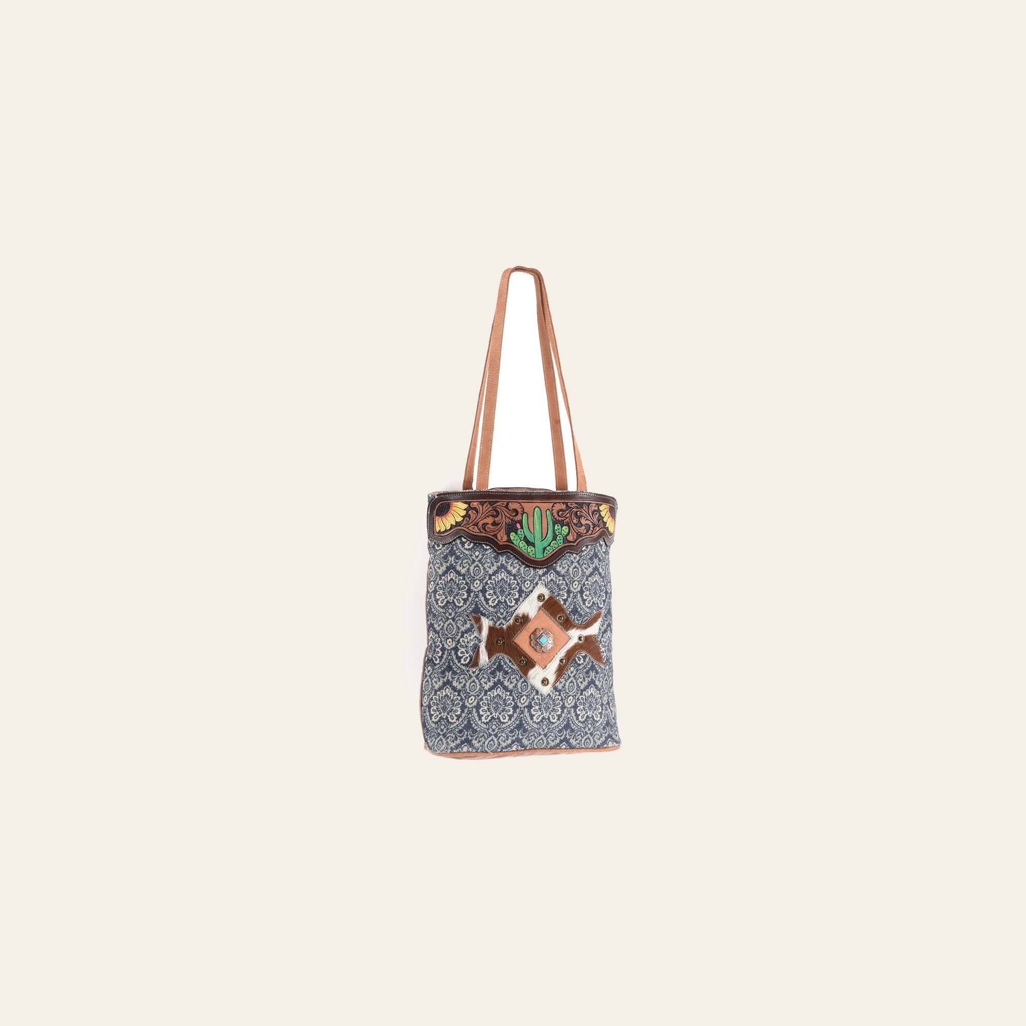 OHLAY Hobo Hand Tooled Upcycled Canvas Hair-On Genuine Leather Women Bag Western Handbag Purse Womens Handbags Belt Summer