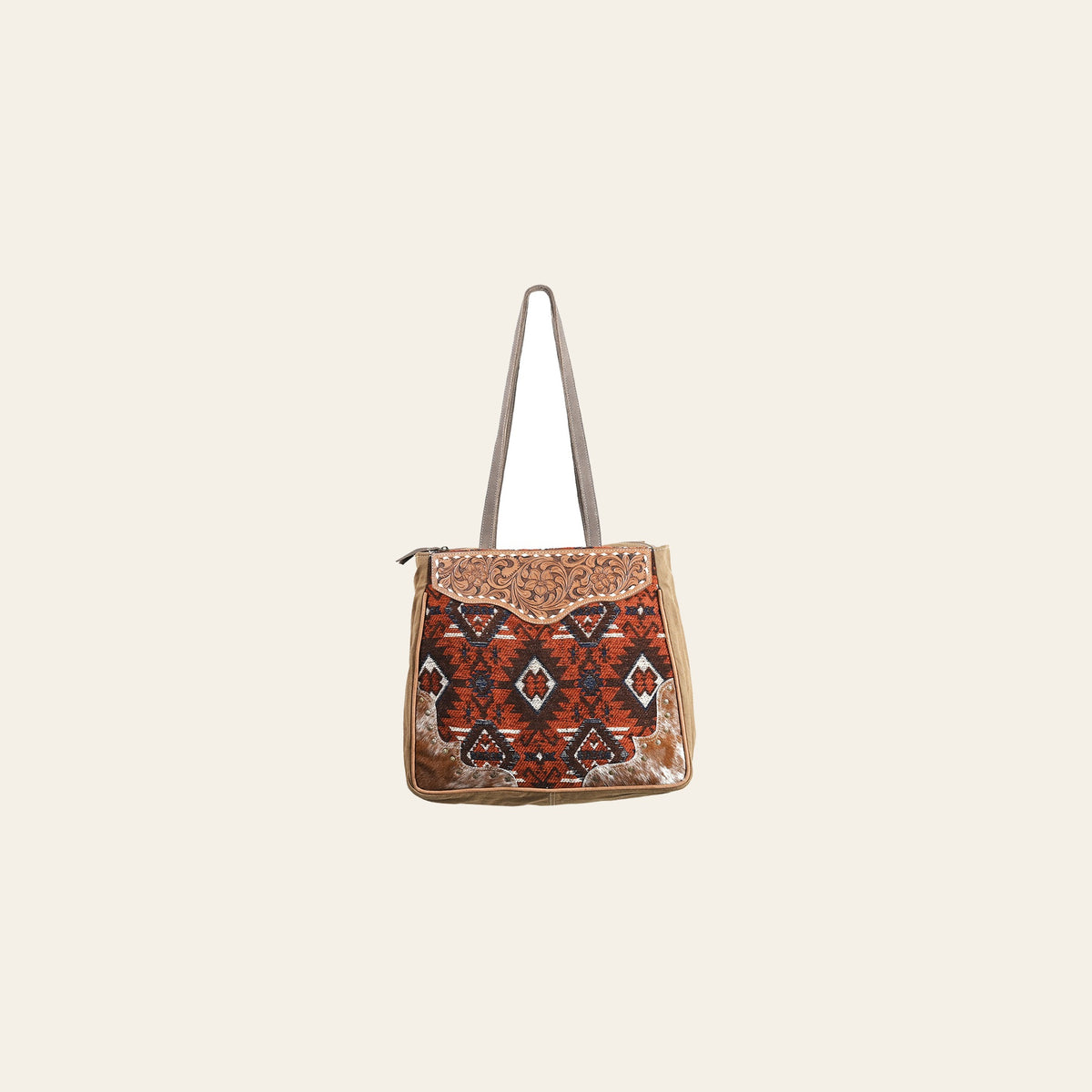 OHLAY OHV287 TOTE Hand Tooled Upcycled Wool Canvas Hair-on Genuine Leather women bag western handbag purse