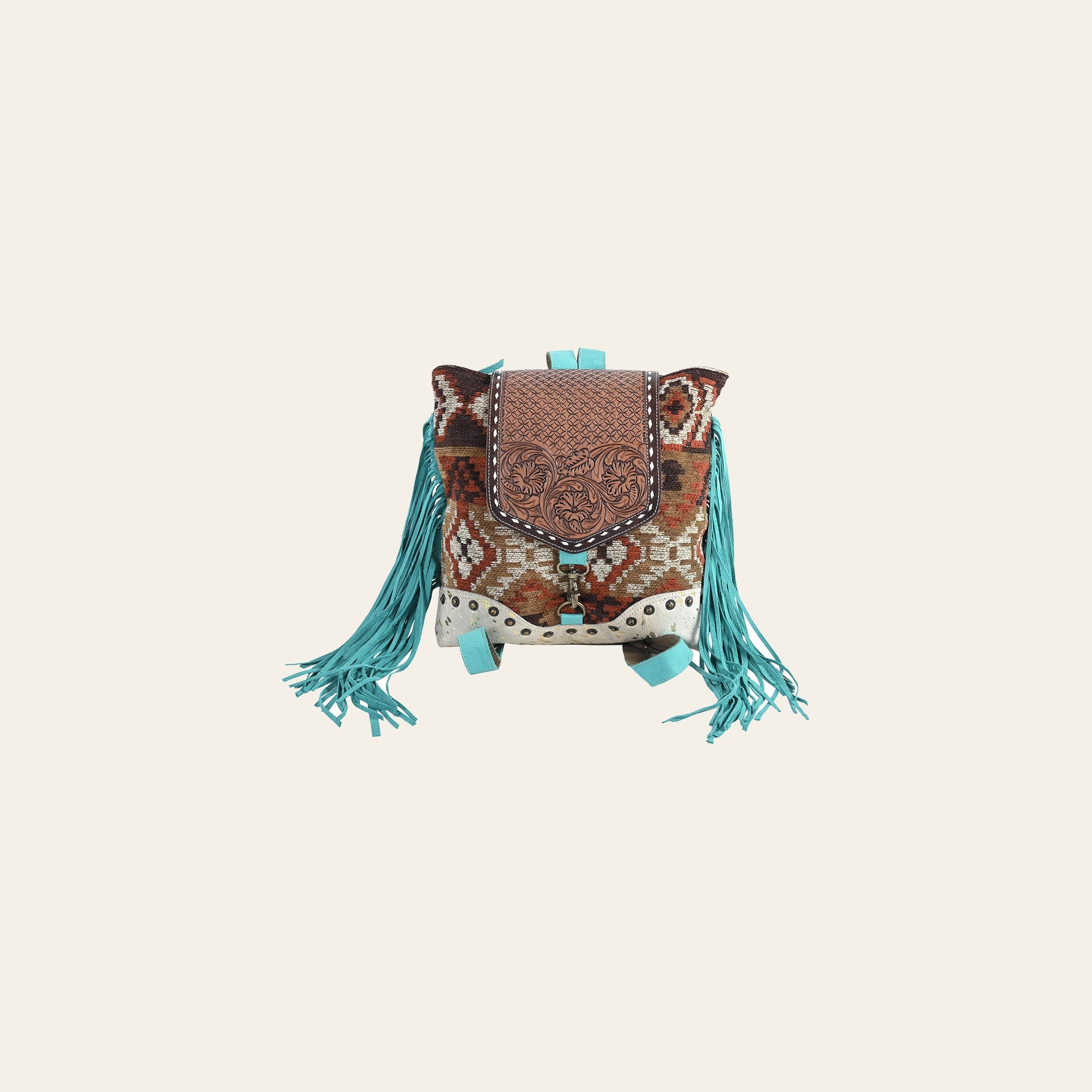 OHLAY OHV377 Backpack Hand Tooled Upcycled Wool Canvas Hair-On Genuine Leather women bag western handbag purse
