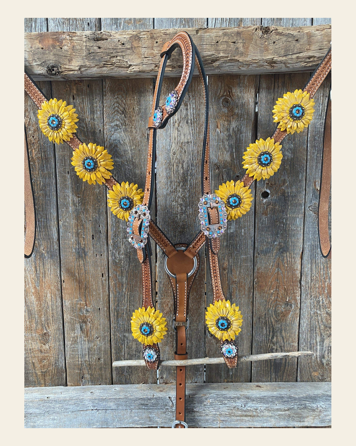 One Ear & Breastcollar -Yellow Daisy #OEBC422 on a warm cream background