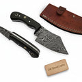 Handmade Damascus Skinner Knife Full Tang Twisted Pattern Blade Black Micarta Handle With Leather Sheath