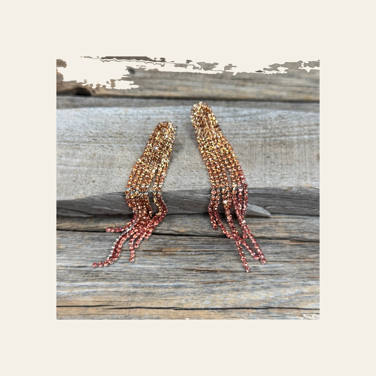 Orange and Red Rodeo Inspired Rhinestone Dangle Fashion Earrings