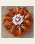 Orange Lotus Flower With Bright Silver Fire Opal & Clear 1" Concho on a warm cream background