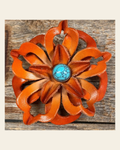 Orange Lotus Flower With Round Turquoise Cabochon on a warm cream background