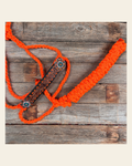 Orange Mule Tape Halter - Fire Opal and Teal #MT205 on a warm cream background