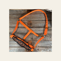Orange Nylon Halter with Floral Leather Noseband #NH122