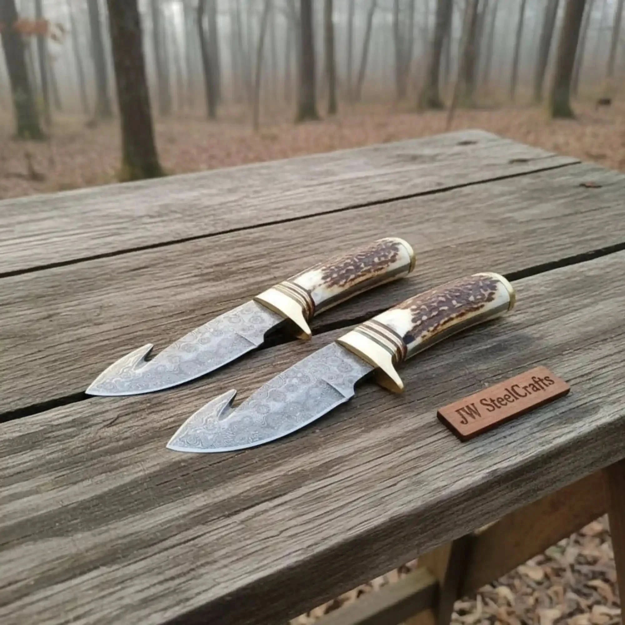 Gut Hook Skinner Knives Pair stag handle