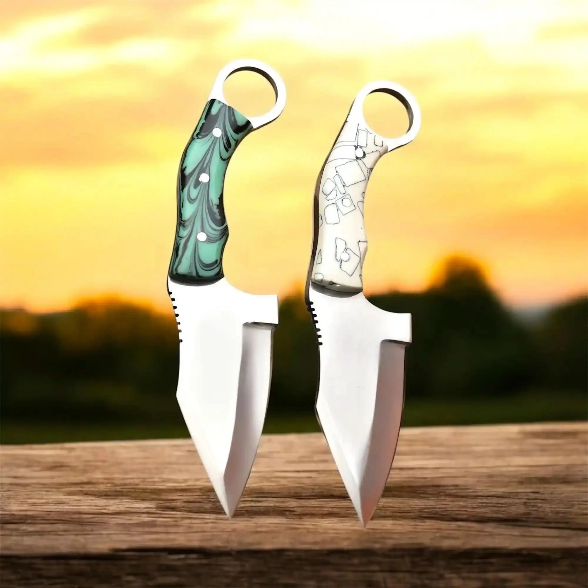 Handcrafted Stainless Steel Outdoor Utility Knife Ring Handle Resin Grip