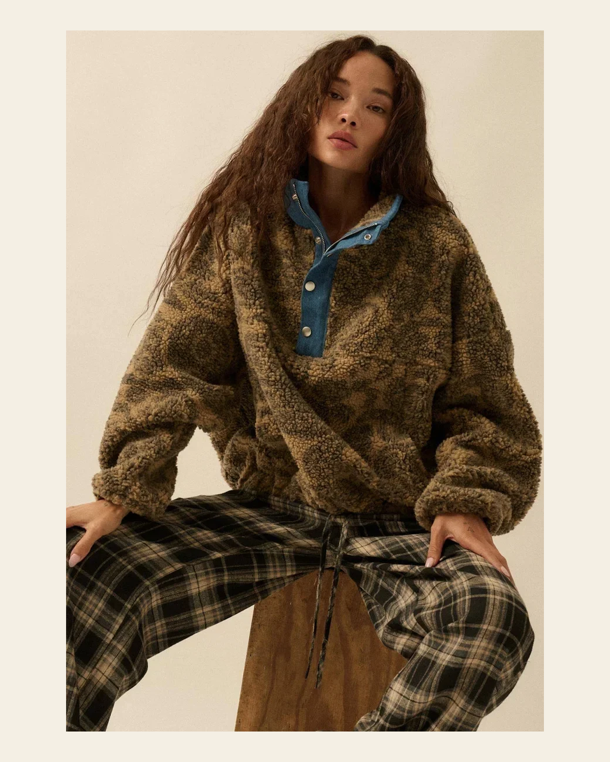Paisley Sherpa Half Zip | Pullover on a warm cream background