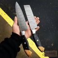 Twisted Damascus 12” Cleaver & 13” Chef Knife – Black Micarta and Olive Wood