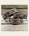 Tooled Peach and Red Genuine Leather Beaded Dog Collar #DC444 on a warm cream background