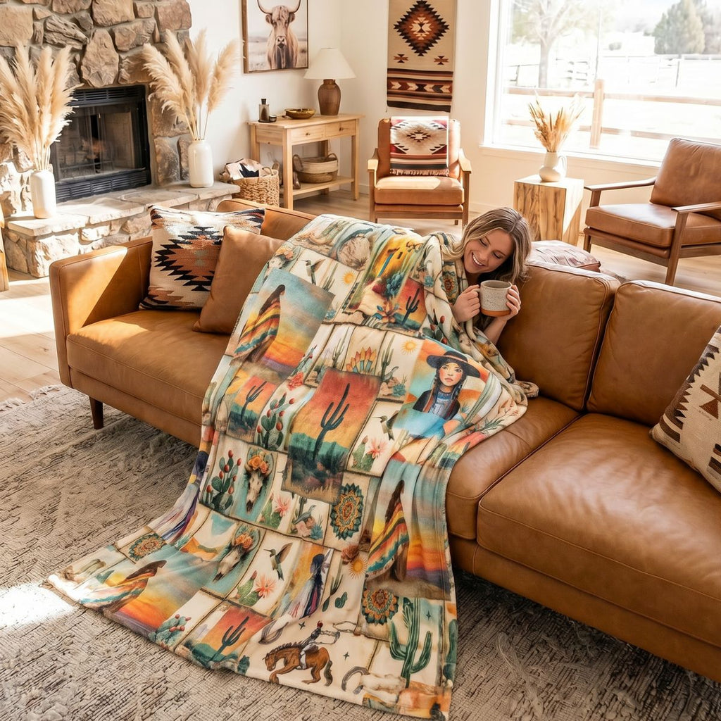 Baha Ranch Colores De Mexico Pictures of the Southwest 60" x 80" Throw Blanket Made In America by Baha Ranch Western Wear...