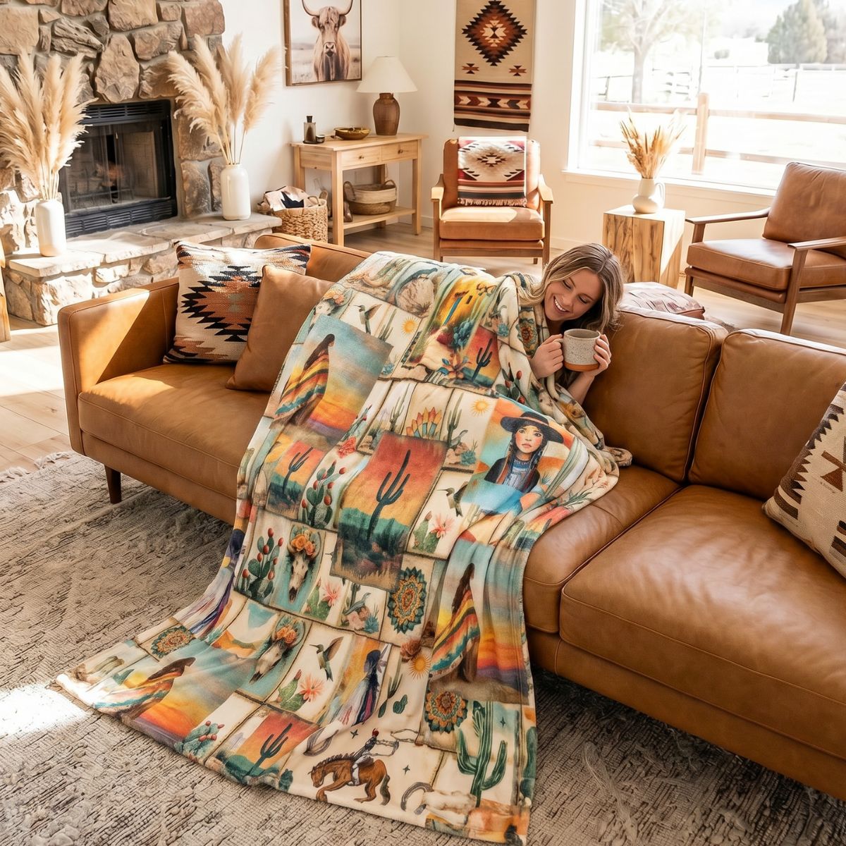 Baha Ranch Colores De Mexico Pictures of the Southwest 60" x 80" Throw Blanket Made In America by Baha Ranch Western Wear...