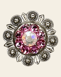 Pink & AB Antique Silver 1" European Crystal Concho on a warm cream background