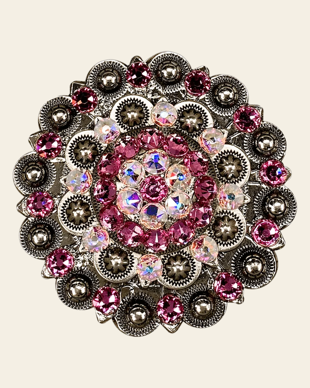 Pink & AB Antique Silver Berry Jacket European Crystal on a warm cream background