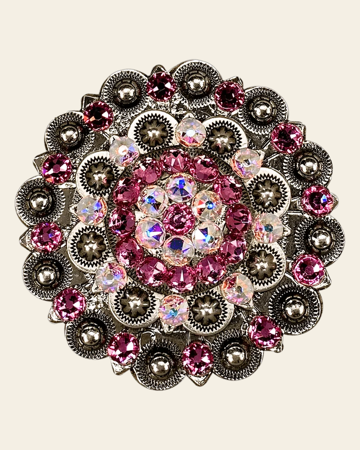 Pink & AB Antique Silver Berry Jacket European Crystal on a warm cream background
