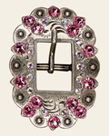 Pink & AB Antique Silver European Crystal Cart Buckle on a warm cream background
