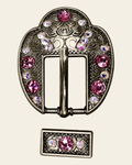 Pink & AB Antique Silver European Crystal Fancy Buckle on a warm cream background