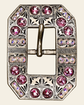Pink & AB Antique Silver European Crystal Square Cart Buckle on a warm cream background