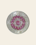 Pink & AB Bright Silver 1.5" Disc European Crystal Concho on a warm cream background