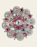 Pink & AB Bright Silver 1.5" European Crystal Concho on a warm cream background