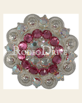 Pink & AB Bright Silver 2" European Crystal Concho on a warm cream background