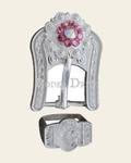 Pink & AB Bright Silver European Crystal Buckle Keeper Set on a warm cream background