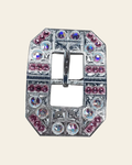 Pink & AB Bright Silver European Crystal Square Cart Buckle on a warm cream background