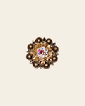 Pink AB & Champagne Copper 1.25" European Crystal Concho on a warm cream background