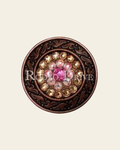 Pink AB & Champagne Copper 1.5" Disc European Crystal Concho on a warm cream background