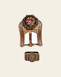 Pink AB & Champagne Copper European Crystal Buckle Keeper Set on a warm cream background