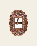 Pink AB & Champagne Copper European Crystal Cart Buckle on a warm cream background