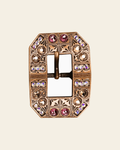 Pink AB & Champagne Copper European Crystal Square Cart Buckle on a warm cream background