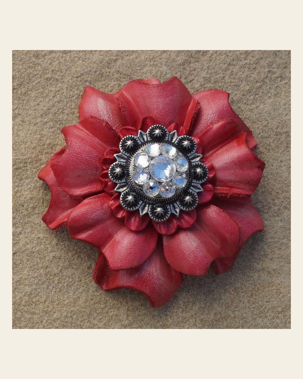 Pink Carnation Flower With Antique Silver Clear 1" Concho on a warm cream background