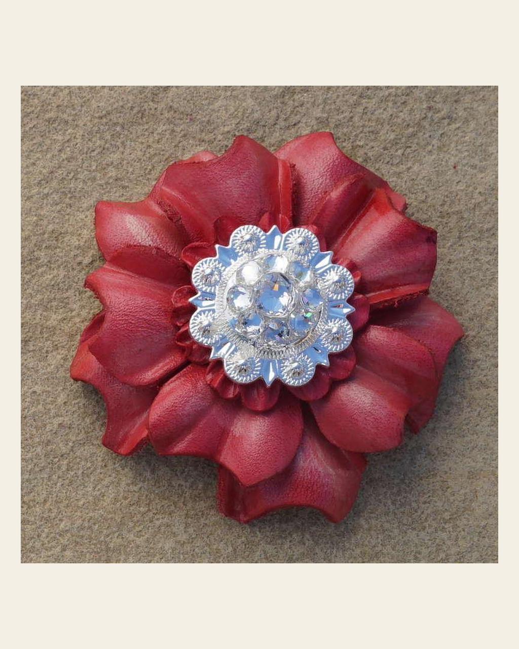 Pink Carnation Flower With Bright Silver Clear 1" Concho on a warm cream background