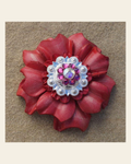 Pink Carnation Flower With Bright Silver Fuchsia and AB 1" Concho on a warm cream background