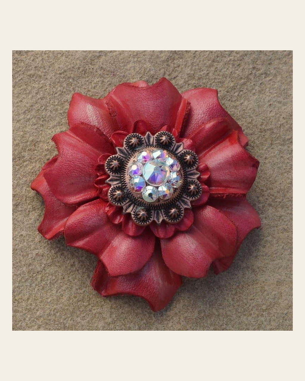 Pink Carnation Flower With Copper AB 1" Concho on a warm cream background