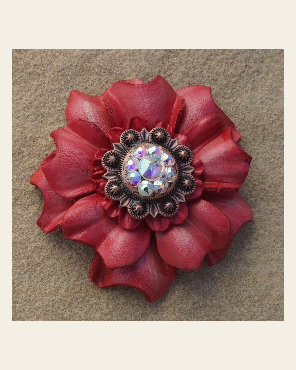 Pink Carnation Flower With Copper AB 1" Concho on a warm cream background