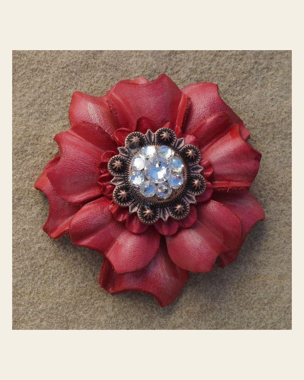 Pink Carnation Flower With Copper Clear 1" Concho on a warm cream background