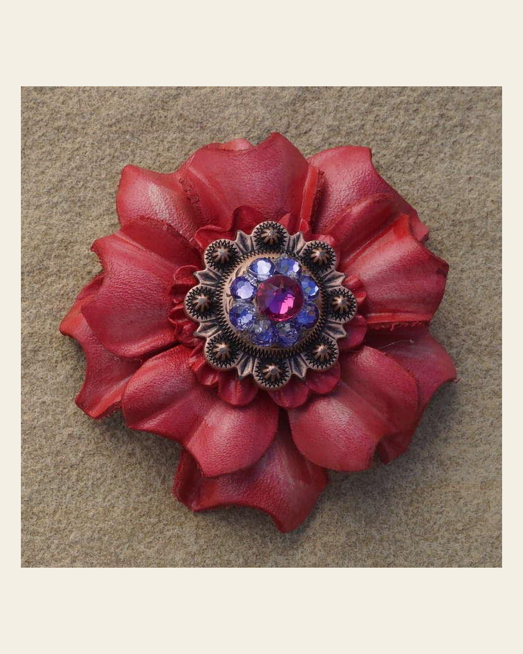 Pink Carnation Flower With Copper Fuchsia and Lilac 1" Concho on a warm cream background
