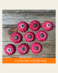 Pink Daisy Leather Flowers - 1" Crystal Conchos - Options on a warm cream background