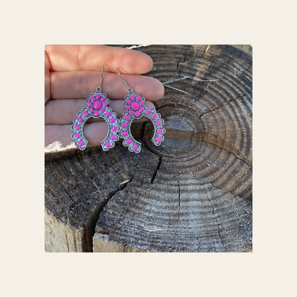 Pink Dangle Silver Squash Blossom Fashion Earrings WA194