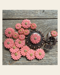 Pink Flower Western Concho W228 on a warm cream background