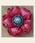 Pink Gardenia Flower With Antique Silver Turquoise & AB 1" Concho on a warm cream background