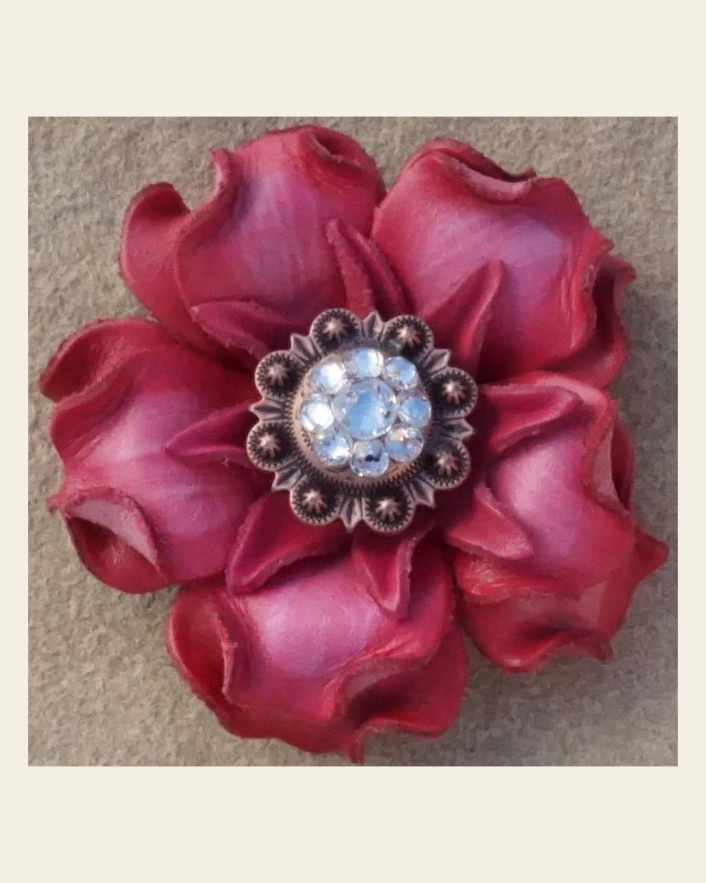 Pink Gardenia Flower With Copper Clear 1" Concho on a warm cream background