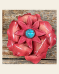 Pink Gardenia Flower With Round Turquoise Cabochon on a warm cream background