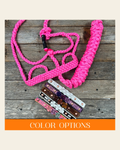 Rose - Pink Mule Tape Halter on a warm cream background