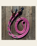 Pink Nylon Barrel Racing Reins with Rhinestones #BNR104 on a warm cream background