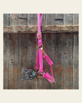 Pink Nylon Horse Halter – Bronc Noseband with Crystal Conchos NH101 on a warm cream background